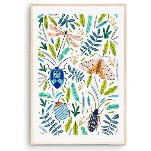 Nationcog Beetle, Moth, Dragonfly and Butterfly Insect Wall Art, Bugs Art, Kids Room Decor (Unframed) (9x11)
