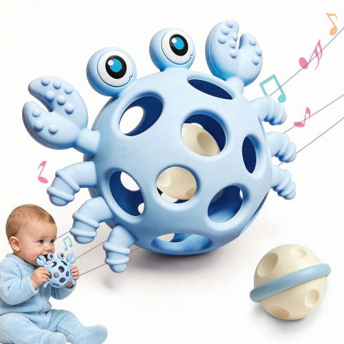 2-in-1 Crab Silicone Teether Rattle – Soothing Teething Toy with Gentle Rattle for Infants 3+ Months