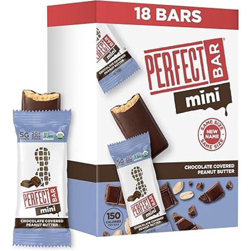 Perfect Bar Mini, Chocolate Covered Peanut Butter Protein Bar, Protein Snack, Snack Bar, Organic, Gluten Free, Soy Free, Non GMO, No Sugar Alcohols, 1.05 Ounce Bar, 18 Count