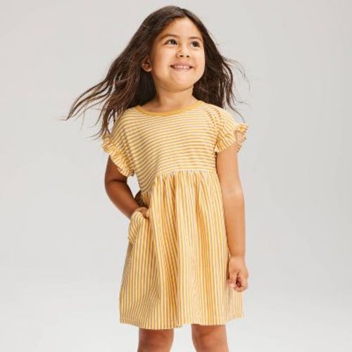 Baby Girls' Stripe Ruffle Short Sleeve Dress - Cat & Jack™ Yellow 18M