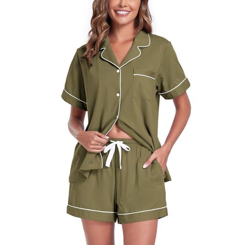 COLORFULLEAF Womens 100% Cotton Pajamas Short Set Soft Short Sleeve Sleepwear Button Down Summer Pjs Set with Pockets S-XXL