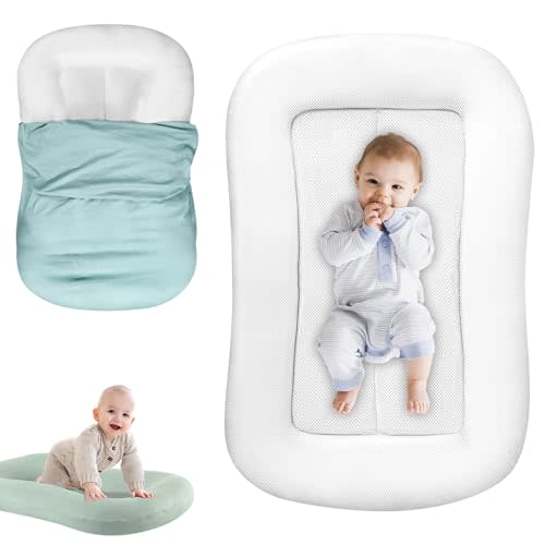 Baby Lounger Soft Organic Cotton Breathable Infant Support Cushion | Blue Portable Tummy Time Mat for Home and Travel