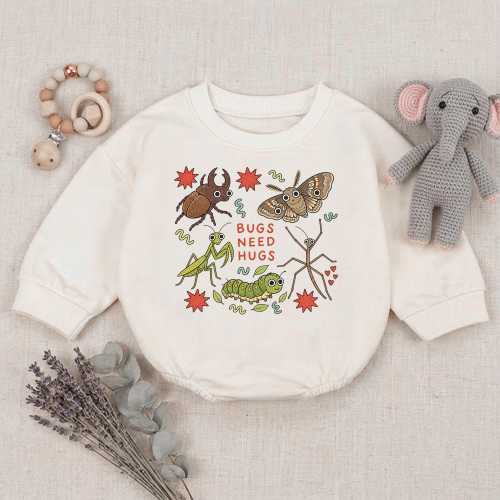Cute Insect Friends Baby Romper, Bugs Need Hugs Graphic Bodysuit, Science Nature Infant Jumper, Earthy Toddler Outfit, Fall Gift