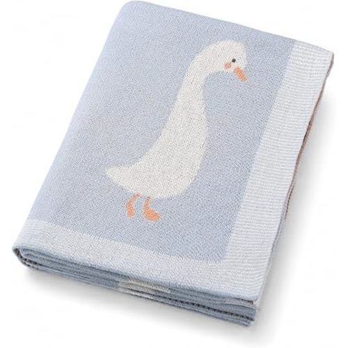 Baby Blanket 100% Cotton Knit Goose Newborn Receiving Blanket Blue