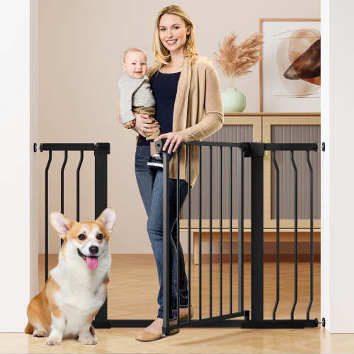 Vomeast 36in Extra Tall Baby Safety Gate,29.93- 48.8in Extra Wide Metal Dog Gates for Stair and Doorways,Pressure Mounted,Black