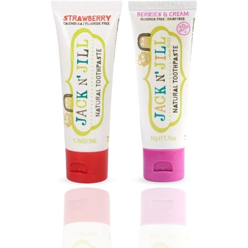 Jack N' Jill Natural Toothpaste for Kids - Fluoride Free Toothpaste, 40% Xylitol, BPA Free - Strawberry & Berries N' Cream, 1.76 oz (Pack of 2)