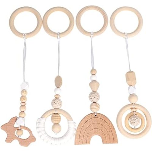 Wooden Baby Gym Hanging Toys, Wooden Baby Hanging Toys Foldable Baby Play Gym Frame Activity Center Hanging Bar Toys Newborn Gift for Baby Girls and Boys