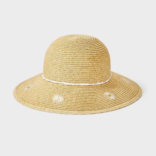 Toddler Girls' Daisy Straw Floppy Hat - Cat & Jack™ Heather Beige 12-24M