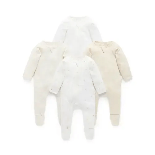 00 4 Pack Baby Growsuits – Vanilla Bear | Purebaby - Purebaby