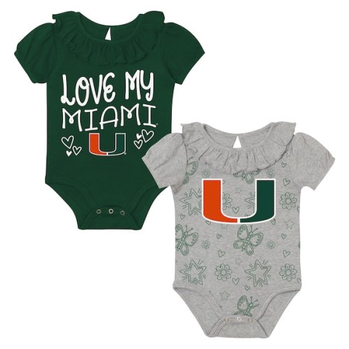 Infant Outerstuff  Green/Gray Miami Hurricanes Two-Pack Playtime Ruffle Bodysuit Set