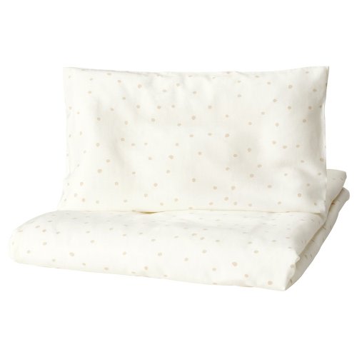 LEN Duvet cover 1 pillowcase f crib - white beige/dot pattern 43 1/4x49 1/4/13 3/4x21 5/8 "
