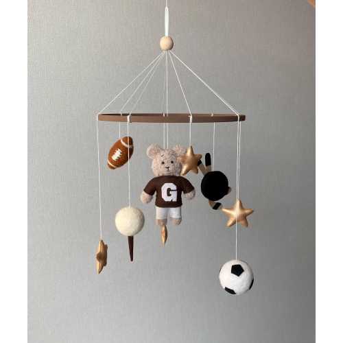 Vintage Golf Teddy Bear, Sport Nursery mobile, Golf Baby Shower,  Baby boy Gift idea, new mom gift, Boy Room, Golf, Baseball, Soccer