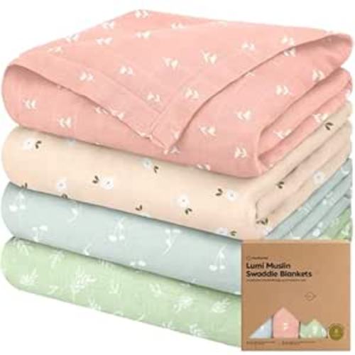 4-Pack Muslin Swaddle Blankets for Boys, Girls, Newborn Swaddles (Bloom) | Baby Swaddles for Newborns, Soft Breathable Baby Blankets for Girl, Boy, Neutral, Receiving Blankets, Baby Shower Gifts