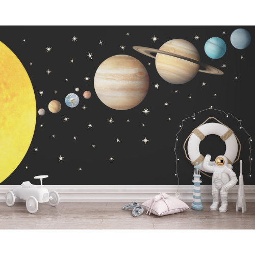 Space Decals with Custom Stars for Playroom, Realistic Scale Solar System Wall Stickers for Toddler Boy Room, Astronomy Large Boy Decals