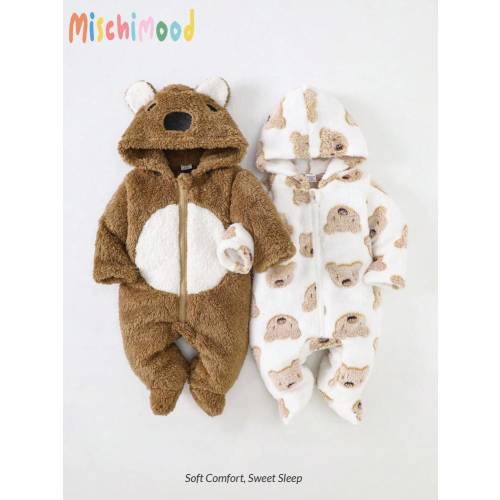 2pcs/Set Newborn Cute Koala Print Embroidered Thick Fleece Long Sleeve Jumpsuit Pajamas, Autumn/Winter Fall | SHEIN USA