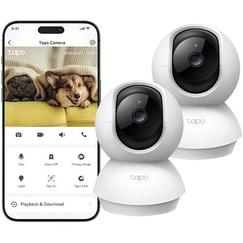 Tapo TP-Link Smart Home Security Wi-Fi Camera, Baby Monitor, 1080P, Free AI Motion/Person/Baby Cry Detection, Tracking, Night Vision, SD Card Slot, Voice Control, No Hub Required, 2-Pack (Tapo C200P2)
