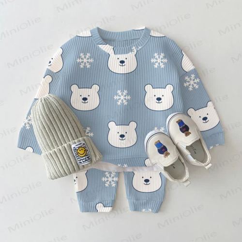Baby Toddler White Bear Snowflake Blue Waffle 2-piece Set