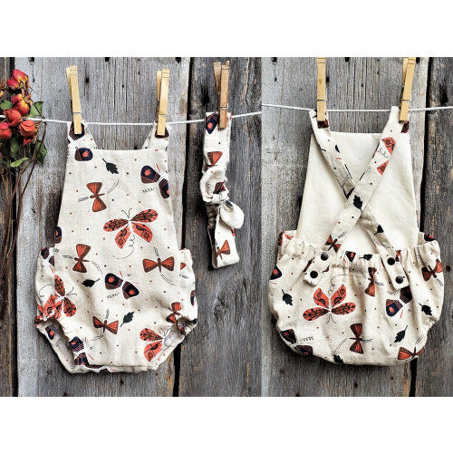 Linen Butterfly Baby Romper: Organic Cotton Strappy Outfit