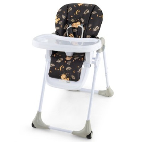 Infans Foldable Highchair for Babies and Toddlers, Adjustable Heights, Recline Backrest & Footrest, Detachable Tray & Seat, Leaf Black