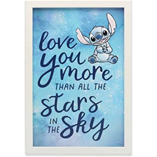 Disney Lilo and Stitch Love You More Framed Wood Wall Decor - Adorable Stitch Wall Art for Kids' Bedroom or Movie Room