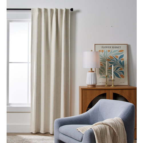 Better Homes & Gardens 100% Blackout Linen Blend Single Curtain, 50x84, Vanilla Dream