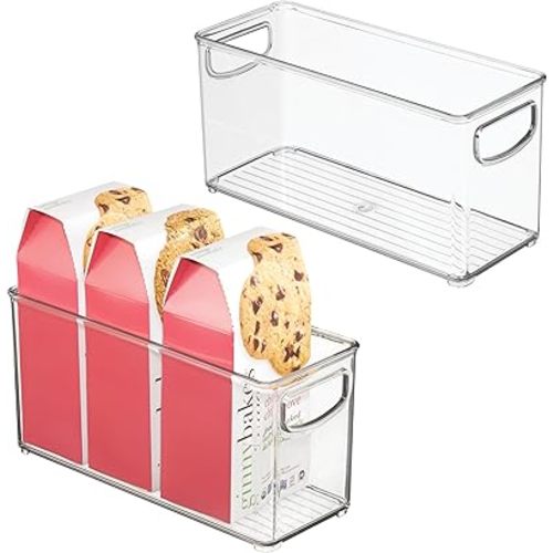 iDesign Plastic Stackable Pantry Bin - Storage Bin with Handles for Cabinets or Fridge - Set of 2 - Clear