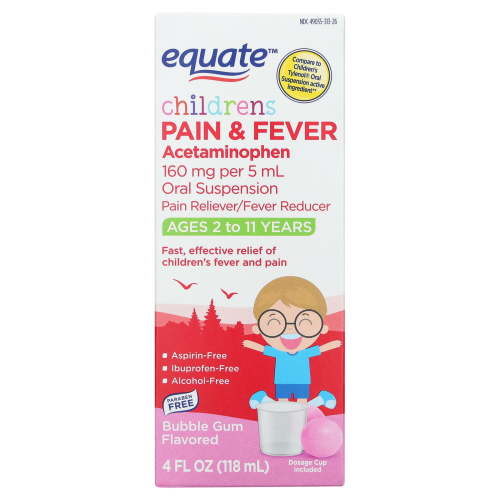 Equate Children's Pain Reliever/Fever Reducer Acetaminophen Oral Suspension, Bubble Gum Flavor, 160 mg, 4 fl oz HSA/FSA Eligible