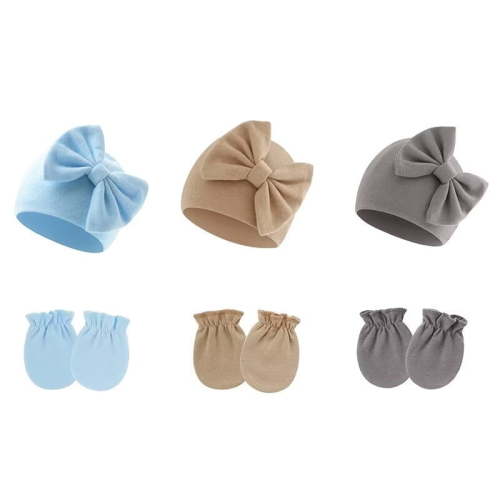 Newborn Baby Hats Mittens Sets Bow Infant Caps Gloves No Scratch Mitten Beanie Set for 0-6 Months Girls