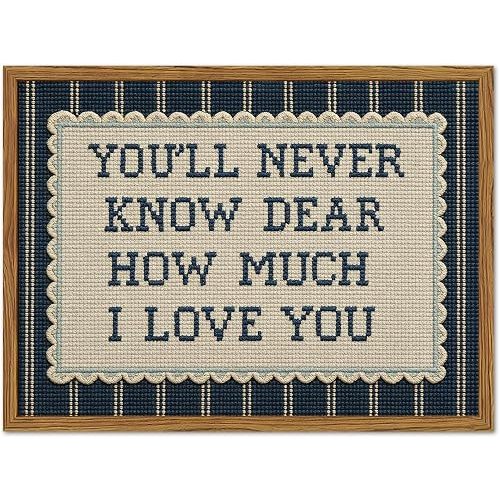 Framed You'll Never Know Dear How Much I Love You Wall Art, Vintage Nursery Blue Striped Pictures Wall Decor, Inspirational Quote Paintings Canvas Prints for Baby Boy Bedroom Living Room 12x16 inch