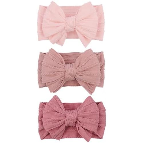 LemonSpace Handmade Nylon Baby Girl Headband Bows for Baby Kid Pink Mix3Pcs