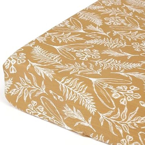GRSSDER Soft Muslin Crib Sheet 1 Pack, 100% Cotton Crib Sheets for Boys and Girls, Fit Standard Crib Mattresses 52" x 28" Safe and Snug, Yellow Leaves