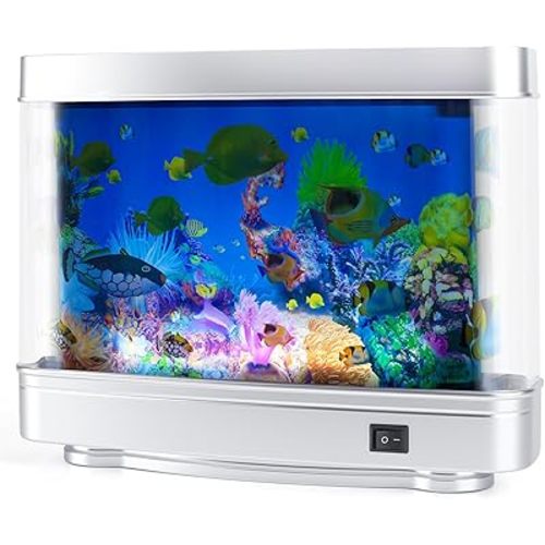 THOSOLTH Fake Fish Tank Lamp – Frutiger Aero Decor Artificial Fish Tank with Moving Fishes – Relaxing Fake Aquarium Light & Plug-in Night Light for Kids, Adults, and Home Décor