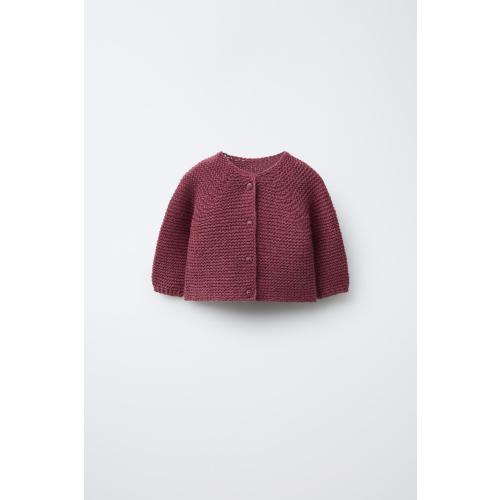 CHUNKY KNIT CARDIGAN - Raspberry 9-12 months | ZARA United States