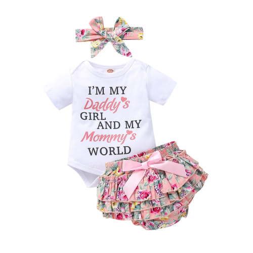 TOOYOU Girls Outfit Baby Clothes Outfits Cotton Letter Print Romper Casual 3Pcs Set Girls Skin Friendly Sets Size 0-6 Months , Pink