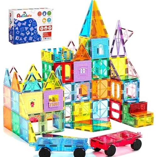 Magnetic Tiles 100PCS with 2 Cars, STEM Educational Building Blocks for Kids Ages 3-9, Magnet Construction Toys Gift for Toddlers
