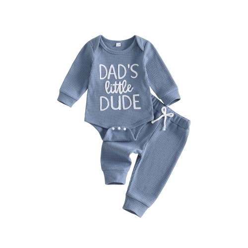 RUINIXCW Newborn Baby Boy Hospital Coming Home Outfit Waffled Romper Infant Baby Boys Fall Winter Clothes Dad's Little Dude Embroidery Long Sleeve Romper Pants Set