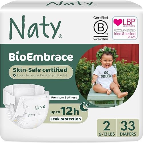 Naty BioEmbrace Baby Newborn Diapers, Size 2 (6-13 lbs), 33 Count