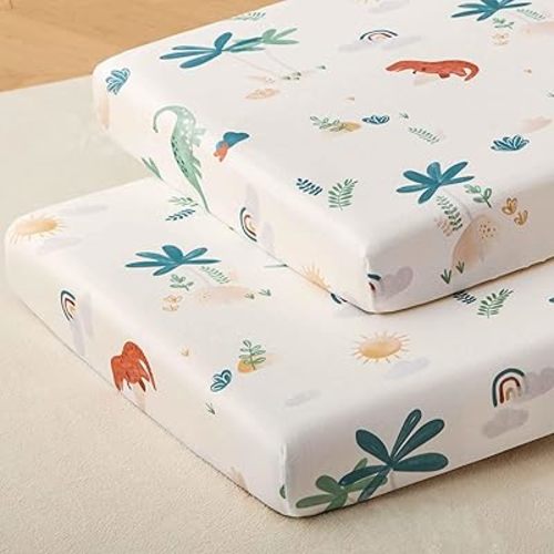 SDY Dinosaur Crib Sheets for Boys Girls,Soft Microfiber Jersey Baby Bed Sheets，Fitted Crib Sheet Set 2 Pack,52"×28"×8" Extra Deep Pocket