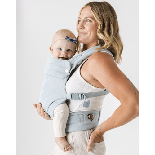 Mabē Monarch Ergonomic Baby Carrier – Premium Cotton Soft Structured Newborn to Toddler Carrier with Hip-Healthy Design, 3 Carry Positions (7-35lbs), Lightweight & Breathable, (Dream Wash Denim)