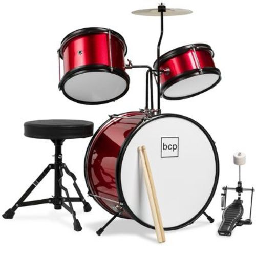 Best Choice Products Kids 3-Piece Beginner Drum Set with Sticks, Cushioned Stool and Drum Pedal - Red