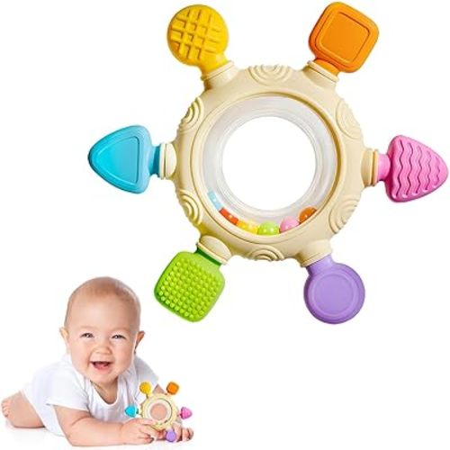 Hooku Silicone Teethers for Babies 6-12 Months, Teething Toys for Babies 0-6 Months, Baby Rattles Teethering Rings, BPA Free Baby Chew Toys, Gifts for Babies