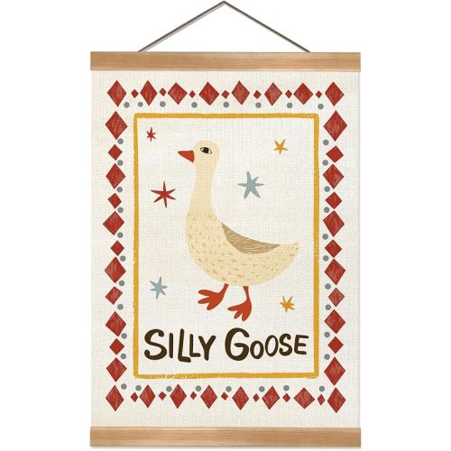 ZTGDA Silly Goose Wall Art Poster for Nursery and Playroom – Cute Bow Goose Hanging Print with Frame, Farm Animal Decor for Toddler Room,Library Reading Room 16x12inch(Silly Goose-1)