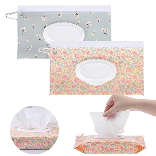 2Packs Baby Wipes Dispenser Portable Baby Wipe Holder Refillable Wet Wipes Container Reusable Travel Wipes Case, Keeps Wipes Fresh(Blue)