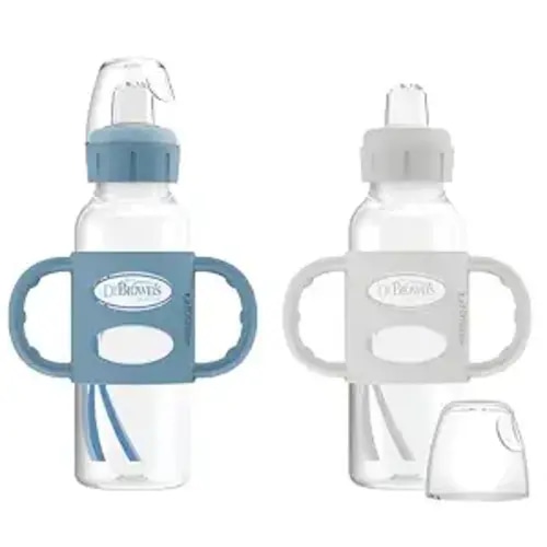 Dr. Brown's Narrow Sippy Spout Bottle with Handles, Blue & Gray, 2-Pack