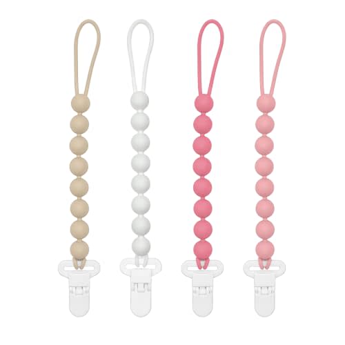 Silicone Pacifier Clip for Baby Girls, Paci Binky Holder 4 Pack | Food Grade Silicone, One Piece Design, Soother Binky Holder, Teething Relief, Baby Shower, Birthday, Christmas, Baby Registry