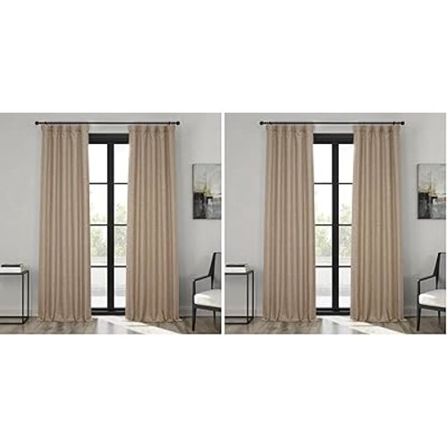 HPD Half Price Drapes - Faux Linen Curtains for Living Room (2 Panels) - 50W X 96L - Textured Room Darkening Curtains for Bedroom 96 Inches Long - Drapes for Home Decor, Nomad Tan