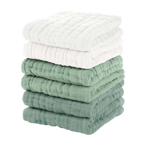 Taotanxi Muslin Baby Washcloths 6 Pack - Soft 6-Layer Cotton Wash Cloths for Sensitive Skin - 12"x12" Large, Gentle, Absorbent Infant Essentials for Newborn and Toddlers - Multicolor