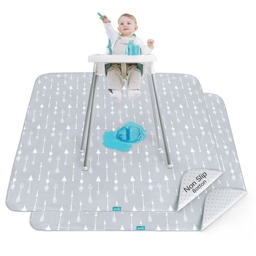 Splat Mat 2 Pack for Under High Chair Waterproof Splash Mat 42''×46'' | Reusable & Portable Baby Playtime Anti-Slip High Chair Mat for Floor or Table
