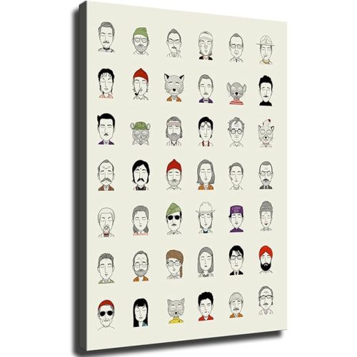 The Characters of Wes Anderson Movie Poster Art Modern Classroom Kitchen Bedroom Room Living Room Office Decor Modern Family Bedroom Decor Posters (12×18inch Framed)
