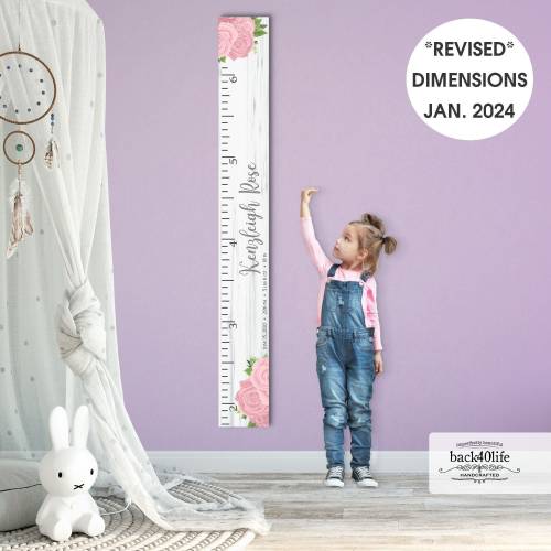 Custom Wooden Growth Chart - Personalized Height Ruler for Kids & Family Name Nursery Decor Floral Roses GC-HAL